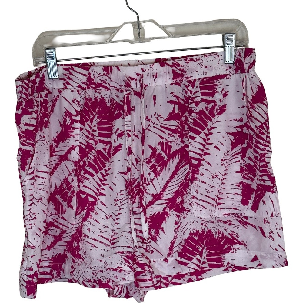 West Loop Womens Pink White Tropical Palm Leaf Print Shorts‎ L/XL Elastic Waist